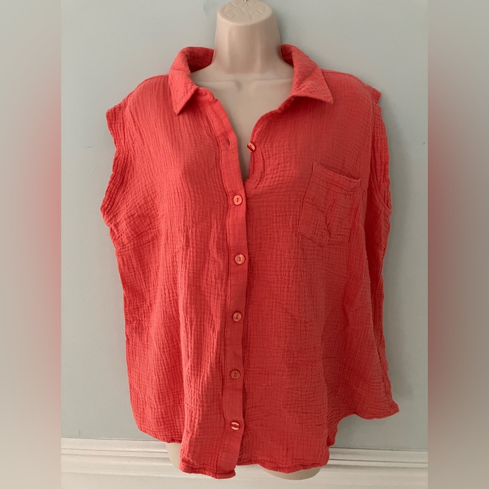 BELLE BEACH by Kim Gravel cotton gauze sleeveless shirt top coastal Beach XL